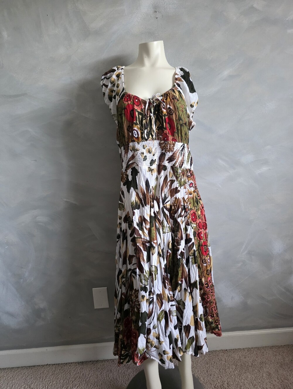 Grace Dresses Woman Plus Size 2X Cotton Midi Dress Abstract Boho Floral Autumnal